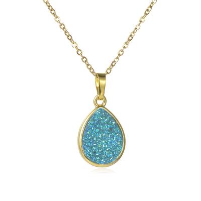 China Cliobeads 18k Handmade Cliobeads 18k Gold Plated Druzy Quartz Brass Chain Pendant Necklace Jewelery Necklace For Match Clothes for sale