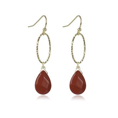 China Cliobeads CLASSIC Teardrop Shape Red Stone Tiger Eye Gemstone Hook Earrings Simple Stone Earrings for sale