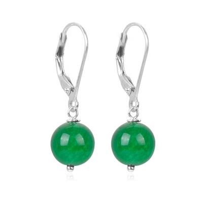 China CLASSIC Natural Green Ball Gemstone Sterling Silver Agate Stone 8mm Small Cliobeads Circle Hook Earrings for sale