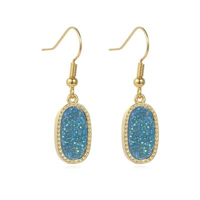 China New Latest Druzy Style Trendy Fashion 18K Plated Gold Color Jewelry Druzy Oval Quartz Drop Earrings for sale