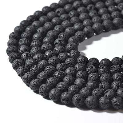 China Making Jewelry Necklace Bracelet Earring 8mm 10mm Clio Beads Wholesale Natural Gemstone Beads Black Lava Rock Round Beads For Bracelet Making for sale