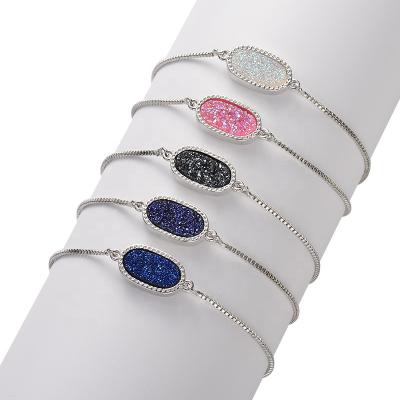 China Ball Rainbow Druzy Quartz Charm Jewelry Bracelet Brass Chain Adjustable Women's Adjustable Bracelet Women for sale