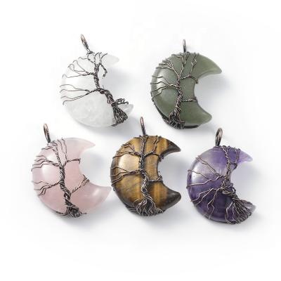 China FASHIONABLE Half Moon Stone Pendant Cliobeads Wire Wrap Brass Tree of Life for sale