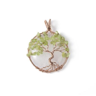 China Natural Tree of Life Stone Coin Stone of Life Dangling Gemstone Tree of Life Charm for Necklace Jewelry Making for sale