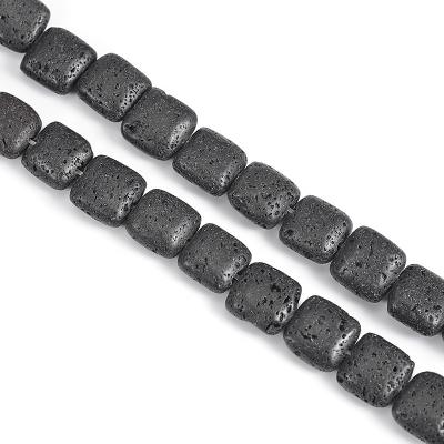 China For Jewelry Making Wholesale Flat Square Gemstone Shaped Black Lava Rock Stone Beads For Jewelry Making for sale