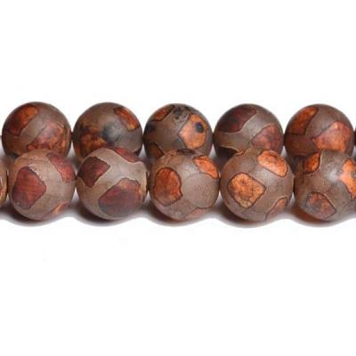 China Mirroring 8mm Football Brown Color Antiqued Style Tibetan Agate Frosted Round Beads for sale