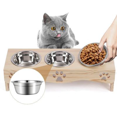 China Automatic Stainless Elevated Pet Dish Bowls With Wooden Rack for sale