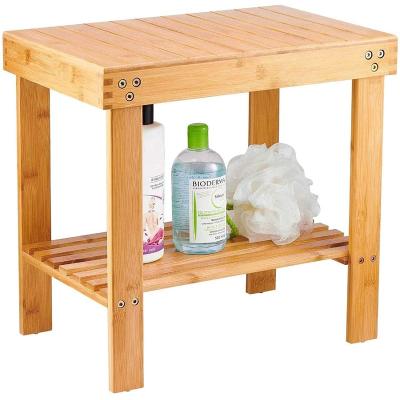 China Customized Wholesale Cheap Non-slip Shelf Feet Bathroom Wooden Stool Storage For Shampoo Towel for sale