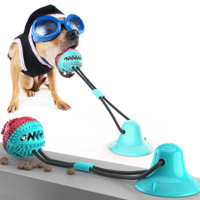 China Stored Multifunctional Self-Interactive Game Teeth Cleaning Dog Chew Toys Pet Molar Stick Toy Dog Rope Ball With Suction Cup for sale