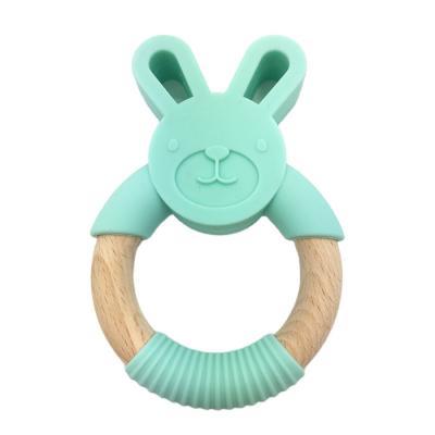 China Soft Toy Custom Animals Silicone Baby Rabbit Teether Wooden Rabbit Teether for sale