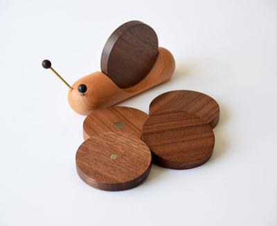 China The cup coasters the wholesale price with high quality creative wooden snail coaster 6 in 1 set for sale