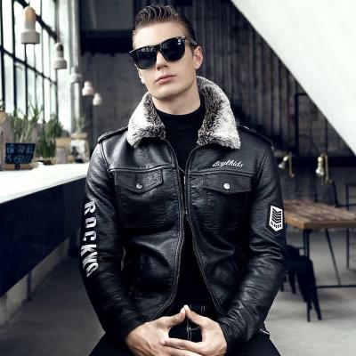 China OEM Logo Classic Windproof Fur Lining Waterproof Hot Sale Motorcycle Winter Leather Men's Punk Jacket for sale