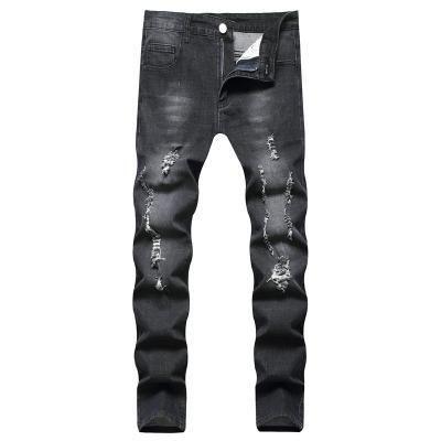 China New Style QUICK DRY Slim Fit Straight Leg Ripped Skinny Black Pants Casual Men's Stretch Pants Jeans for sale