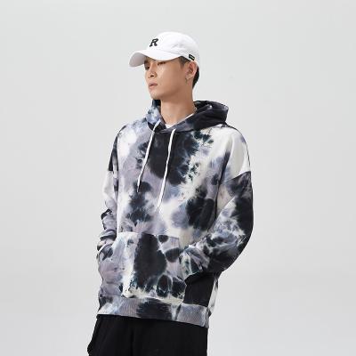 China High Quality Anti-wrinkle Oversized Shoulder Crop Men Dropped Top Tie Dye Printing Pullover Hoodie for sale