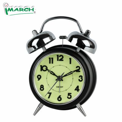 China Style iMSH TB09802 Quartz Analogue Twin Bell Alarm Clock Antique Non-ticking Super Quiet Luminous Dial Customize for sale