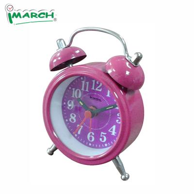 China IMSH style TB05001-PL Silent Table Bell Sound Signal Antique Small Size Non-ticking Twin Alarm Clock for sale