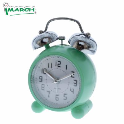 China iMSH TB09502-GN Style Silent Table Bell Non-ticking Child's Antique Green LED Light Twin Alarm Clock for sale