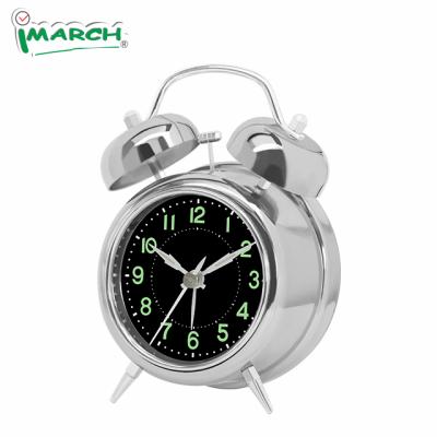 China iMSH TB09802-SV China Antique Factory Style Table Silent Twin Bell Alarm Clock Super Bright Non-ticking Dial Customize for sale