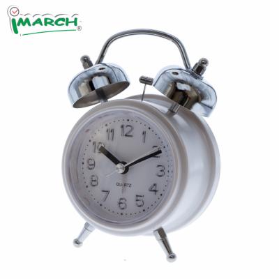 China Antique Style iMSH TB10001-WH Factory Customize LED Light Silent Table Bell Non-ticking Twin Alarm Clock for sale