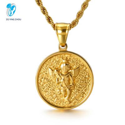 China Golden Spot Stainless Steel Hiphop Yingzhou Little Angel Pendant Necklace Twist Rope Chain for sale