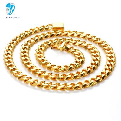 China Wholesale Classic Stainless Steel 18K Gold Yingzhou Fashion Chain Hip Hop Miami Cuban Chain Necklace for sale