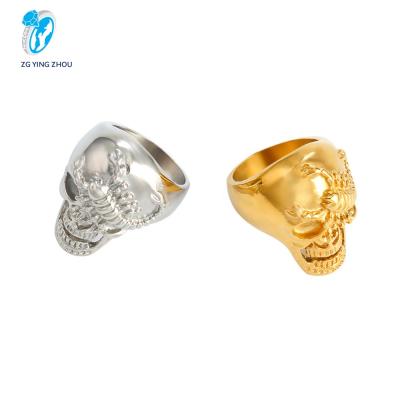 China Best Selling FASHIONABLE Products China Suppliers Skull Vintage Stainless Steel Ring Gold Plated Hip Hop Rings for sale