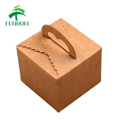 China Recyclable 10x10 Square Cup Cake Packaging Plain Brown Kraft Paper Boxes Wholesale With Handle for sale