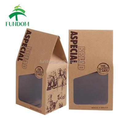 China Fashion and eco friendly custom logo printing cheap OEM personlized home shape to recycle brown kraft paper nuts packaging boxes with window for sale