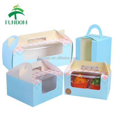 China Recyclable china alibaba custom printed fresh green color wholesale plain paper cupcake box with handle for sale