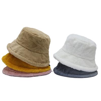 China Image Fashion Design Solid Color Ladies Luxury Winter Bucket Hat Fur Women Warm Hairy Fisherman Hats for sale