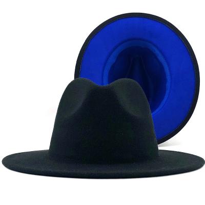 China New Fashionable Two Tone Plush Color Stylish Women Men Party Fedora Hat With Faux Leather Strap for sale