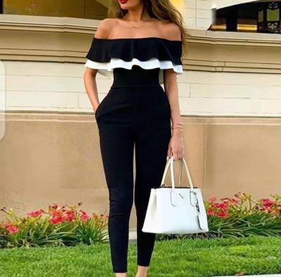 China Wholesale Price QUICK DRY Off The Shoulder Solid Color Crop Top Wide Leg Pants Summer Women Fashion One Piece Overalls for sale