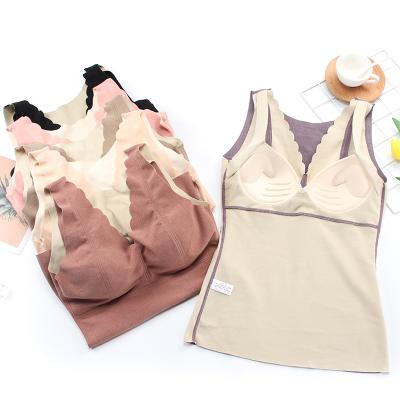 China New Viable Cotton Bra Vest Sleep Base Shock Proof Bra Zero Tied One-Piece Pad For Women Thermal Underwear for sale