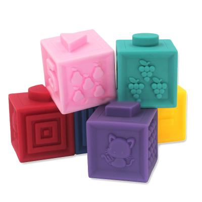 China 12pcs Food Grade Educational Toy Bricks Educational Toy Baby Rubber Soft Building Blocks for sale