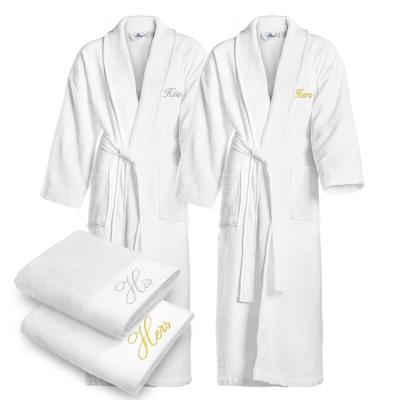 China Factory Wholesale Custom Logo Hotel White 100% Cotton Waffle Bathrobe and Terry Towel Set QUICK DRY for sale