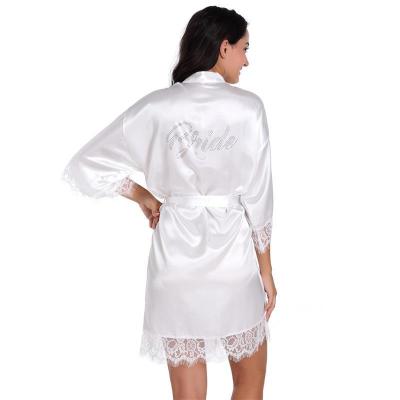 China Custom Wholesale QUICK DRY Short Home Women's Bridal Lace Satin Bathrobe Logo Nightgown Satin Bathrobes For Wedding Events for sale