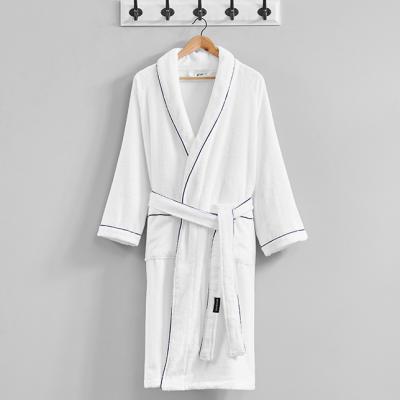 China QUICK DRY 100% Cotton Hotel Terry Adult Bath Robe Personalized White Trimmed Shawl Collar Bathrobe With Embroidery Logo for sale