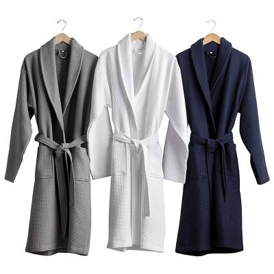 China QUICK DRY Unisex 100% Cotton Hotel Spa Waffle Bathrobe Shawl Collar Bathroom Bathrobe for Men and Women for sale