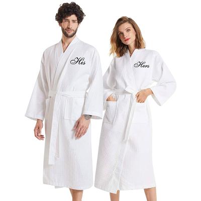 China 100% Cotton Good Quality QUICK DRY White His Her Mr. Waffle Bathrobe Kimono Mrs. Bathrobe For Five Star Hotel Spa for sale