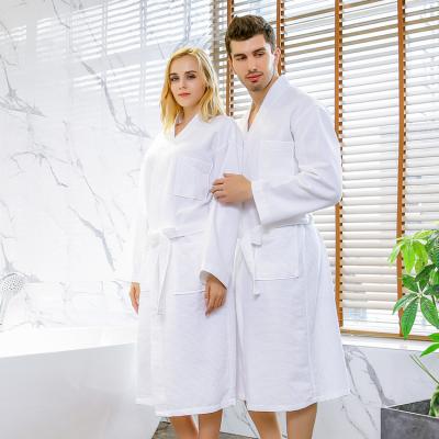 China QUICK DRY custom made white bathrobes kimono waffle 100% cotton men and women unisex logo hotel bathrobe for sale