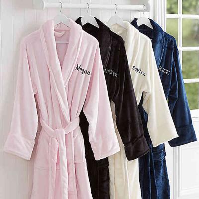 China QUICK DRY Long Robe Logo Shawl Collar Spa Bathrobe Custom Made Solid Color Coral Fleece Women Bath Robe for sale