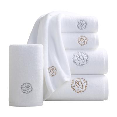 China 100% Customized Cheap Wholesale Kid Safe Cotton Hotel Towel Set Luxury Elegant Logo Five Star Embroidery Bath Towel White for sale