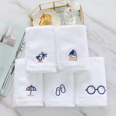 China QUICK DRY 16s 21s Five Star Luxury Custom Made Turkish Cotton 100% White Cotton Face Towel With Embroidery Logo for sale