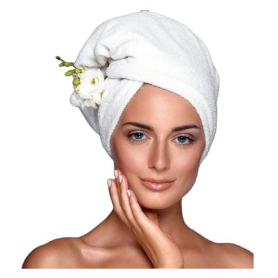 China Custom Wholesale QUICK DRY Cotton White Logo Water Absorbent 100% Hair Wrap Towel For Spa for sale