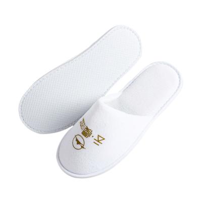 China Custom Logo White Eva Sole Cotton Velor Anti-slip Machine Hotel Washable Cotton Velvet Slippers And Spa Slipper for sale