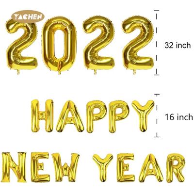 China 2022 LED Advertising Toy Yachen globos happy new year celebration 32 inch 16 inch number foil balloon set for sale