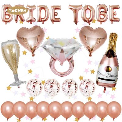 China Advertising Toy Yachen rose gold love champagne ring bride to be foil balloons balloon set wedding decoration for sale