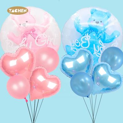 China 24 inch clear toy 5pcs/set bubble foil bear balloons advertising set kind of globo transparent to indicate party supplies for sale