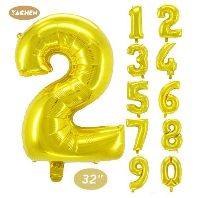 China Wedding Decoration Yachen 32 Inch 50pcs/Bag Gold Helium Large Number Foil Metallic Balloons For Wedding Birthday Party for sale