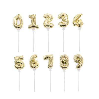 China 5 Inch Golden Toy Yachen Birthday Number Foil Self-Inflation Cake Topper Balloons With Stick Gift Toy Birthday Party Opp Bag EN71 Gold for sale